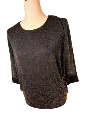Paperoc Black Gold Metallic Sparkle Dolman Sleeve Knit Top Medium